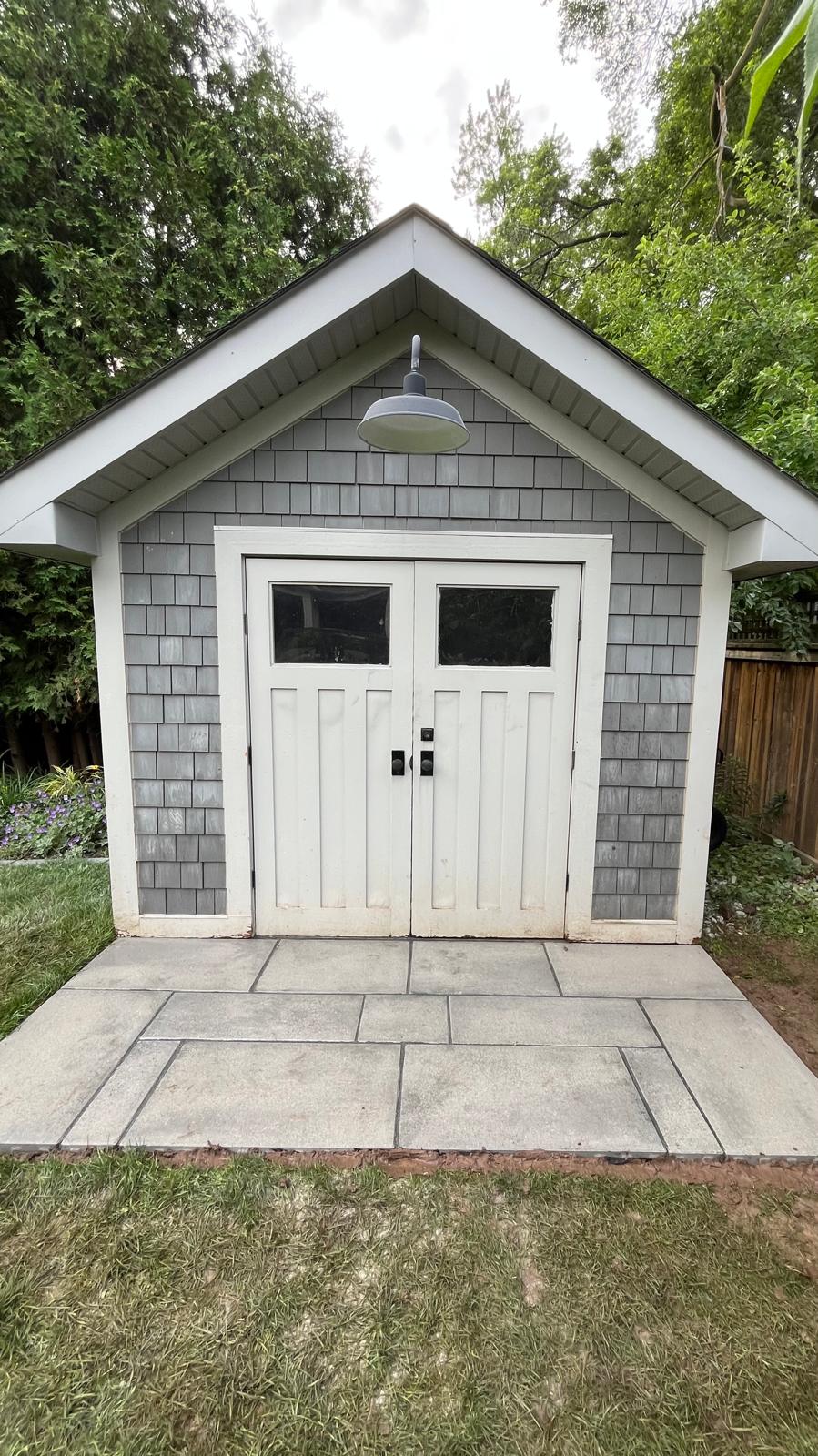 Interlock Slab for Backyard Shed in Oakville — After
