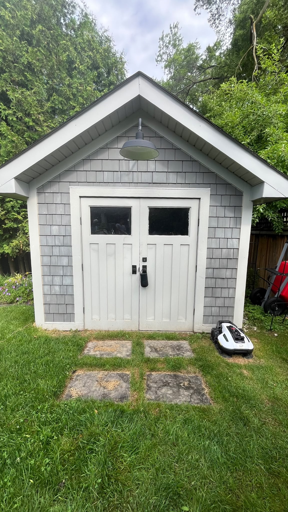 Interlock Slab for Backyard Shed in Oakville — Before